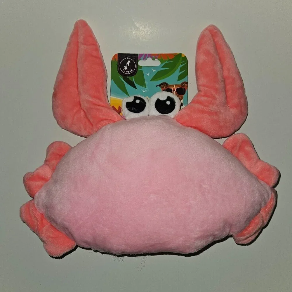 NEW Pawfam Pink Crab Plush Pet Dog Toy Squeaker 10